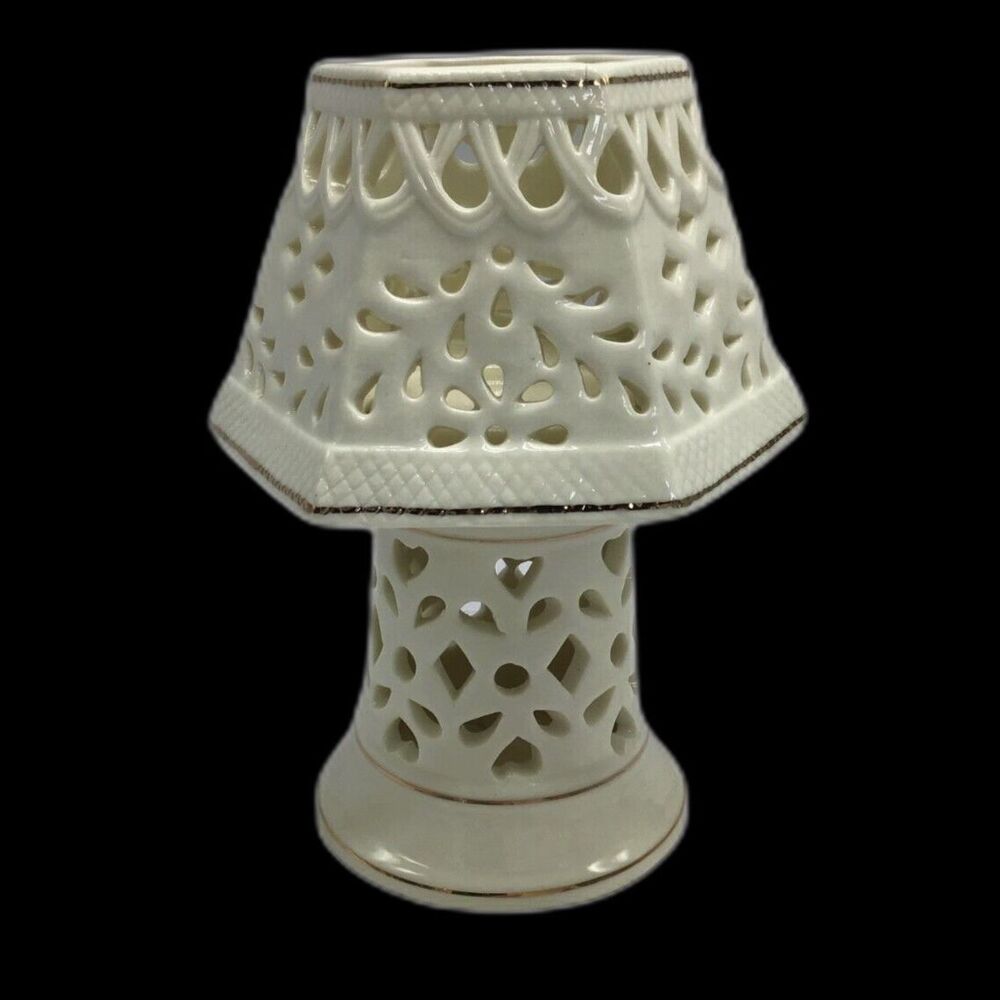Cream Gold Ceramic Fairy Tealight Candle Holder Vintage Cottagecore Decor
